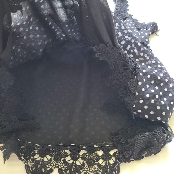 Apt. 9 Womens 14 Black Polka Dot Babydoll Tank Top Lace Trim Sheer Y2K Twee - Picture 4 of 7